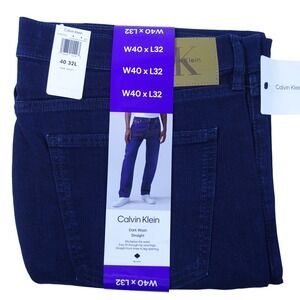 Calvin Klein Men Jeans 40x32 Dark Wash Straight Fit Vintage CK Navy Stretch NWT